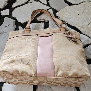 Coach Signature  Stripe Tote  (F28504)